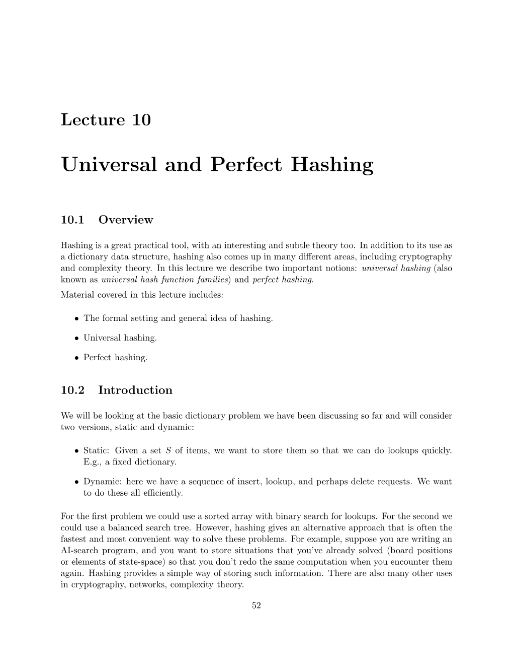 Universal and Perfect Hashing