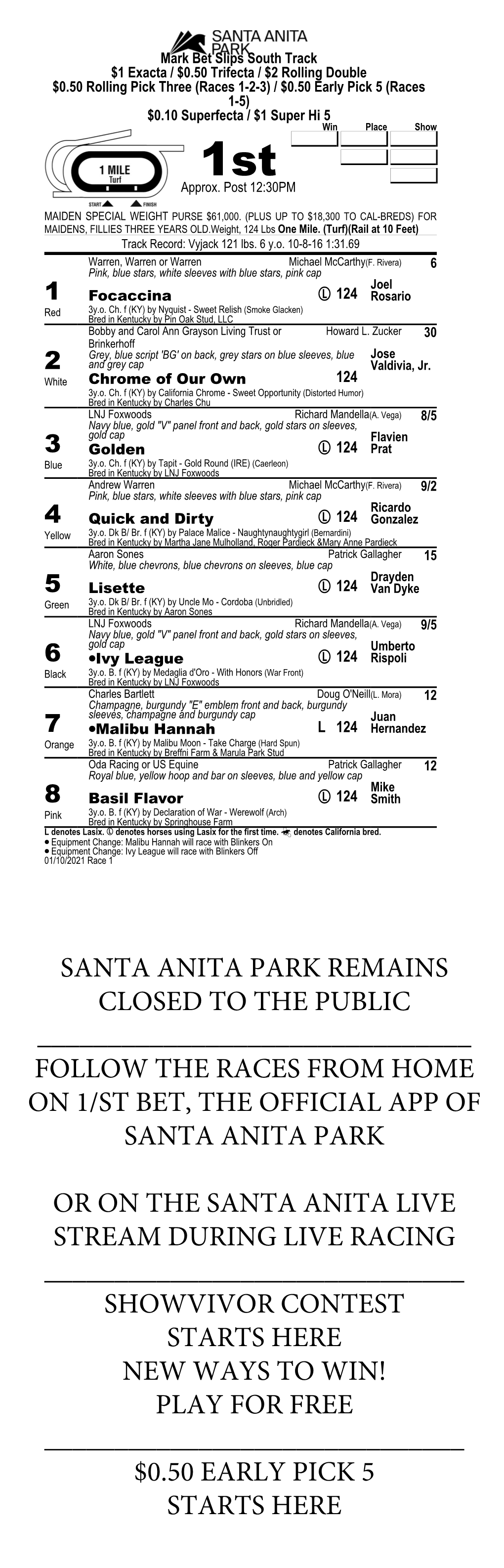 Follow the Races from Home on 1/St Bet, the Official App of Santa Anita Park