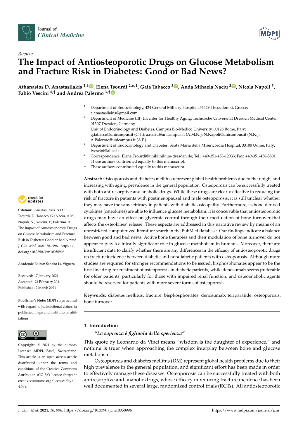 The Impact of Antiosteoporotic Drugs on Glucose Metabolism and Fracture Risk in Diabetes: Good Or Bad News?