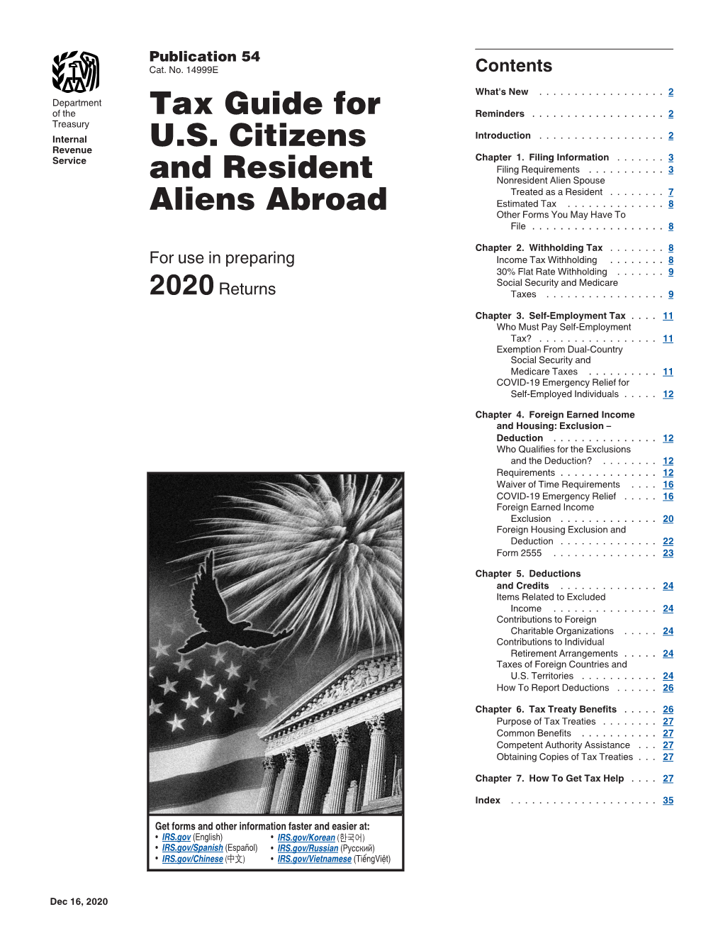 IRS Publication 54: Tax Guide for U.S. Citizens and Resident Aliens Abroad