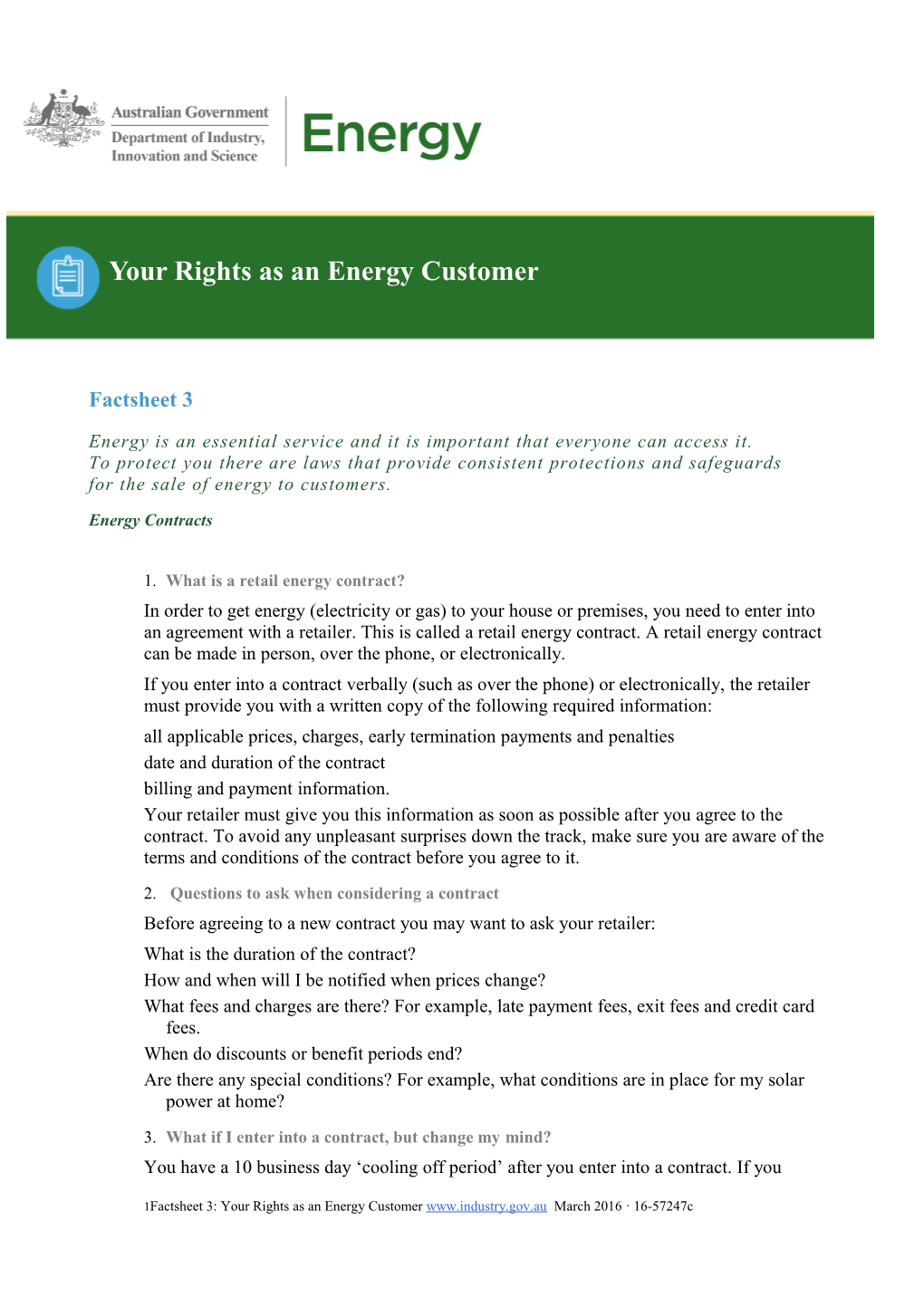 Factsheet 3: Your Rights As an Energy Customer