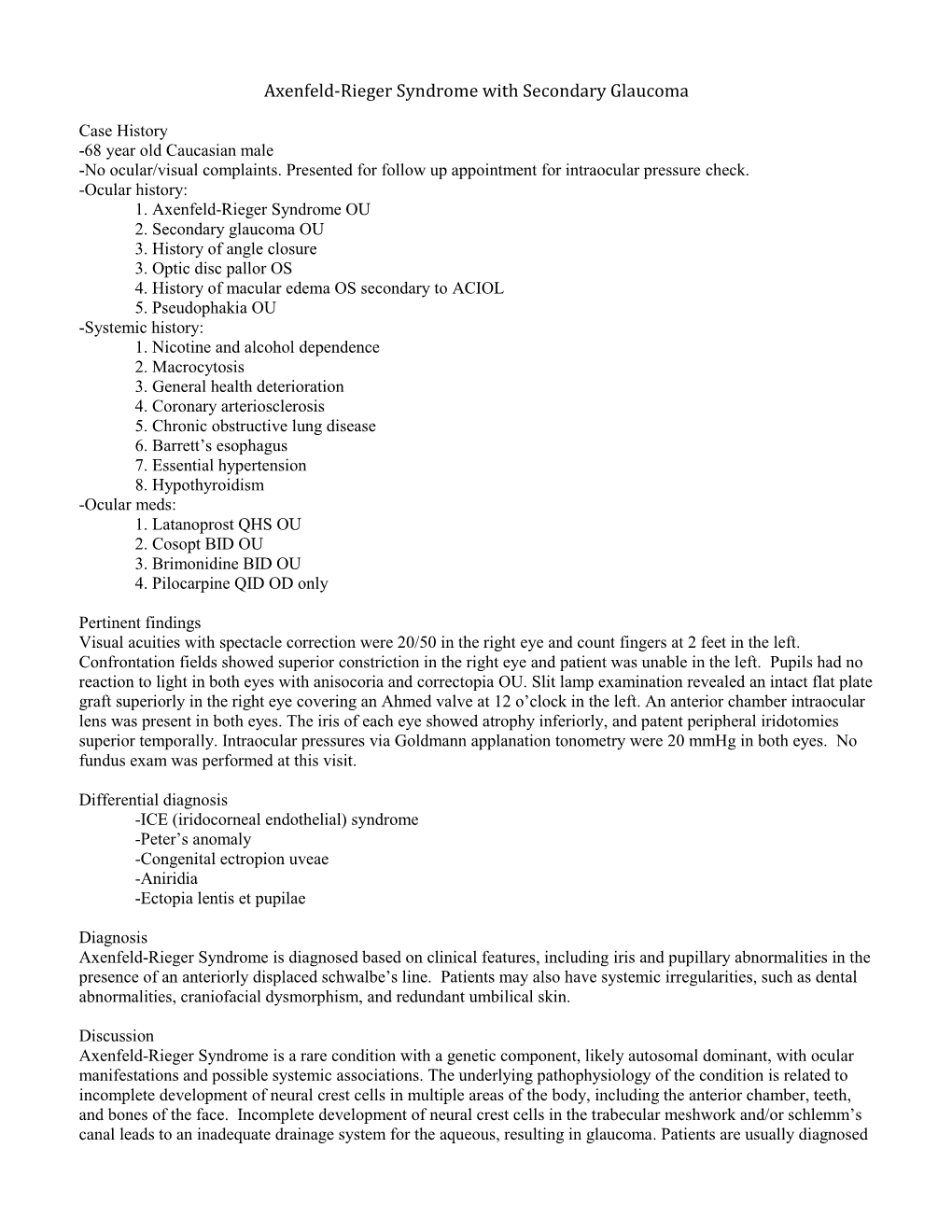 Axenfeld-Rieger Syndrome with Secondary Glaucoma