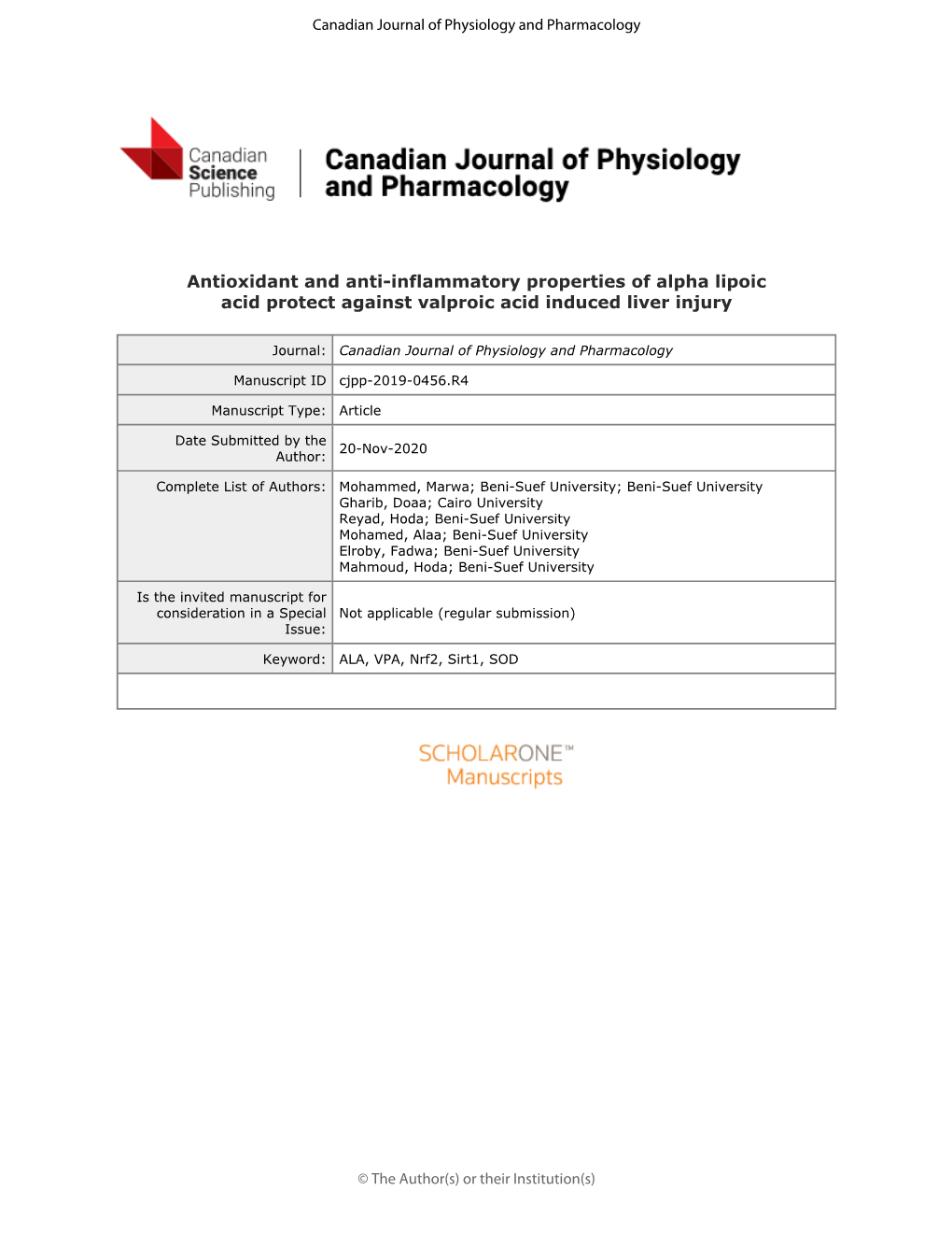 Antioxidant and Anti-Inflammatory Properties of Alpha Lipoic Acid Protect Against Valproic Acid Induced Liver Injury