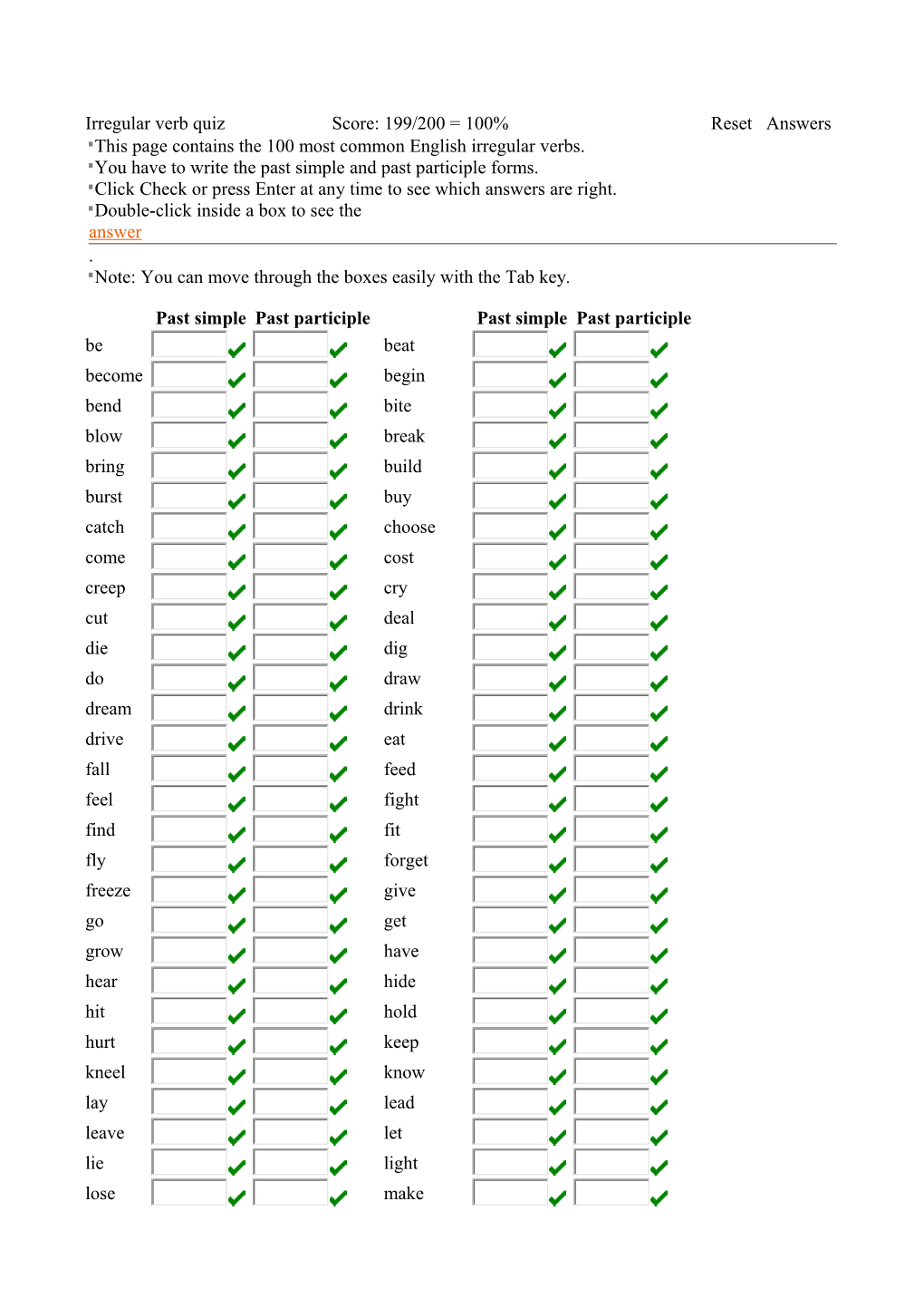 Irregular Verb Quiz