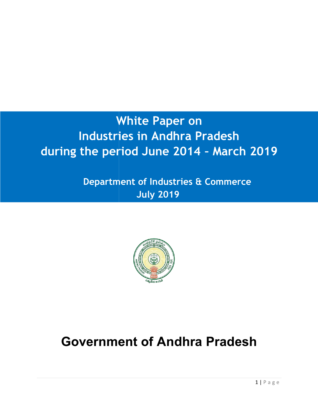 White Paper on Industries in Andhra Pradesh Ing the Period June 2014