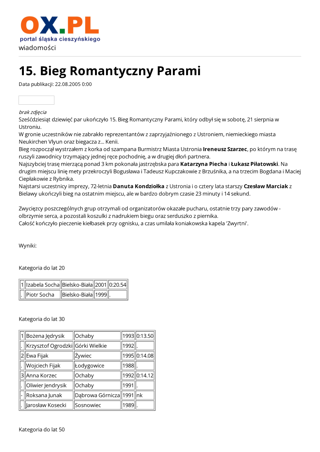 15. Bieg Romantyczny Parami Data Publikacji: 22.08.2005 0:00