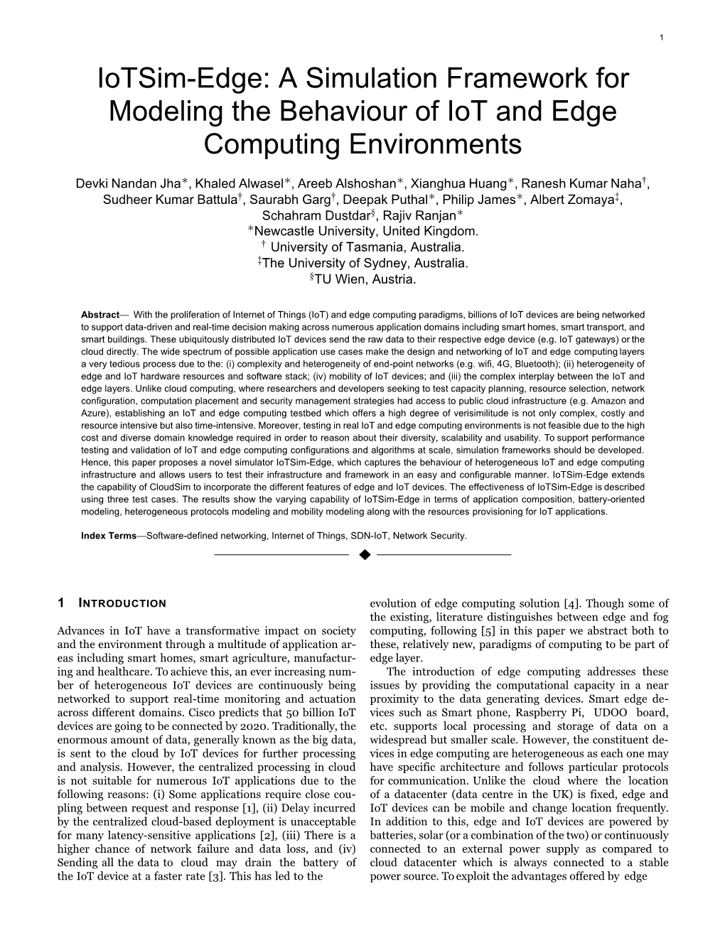 A Simulation Framework for Modeling the Behaviour of Iot and Edge Computing Environments