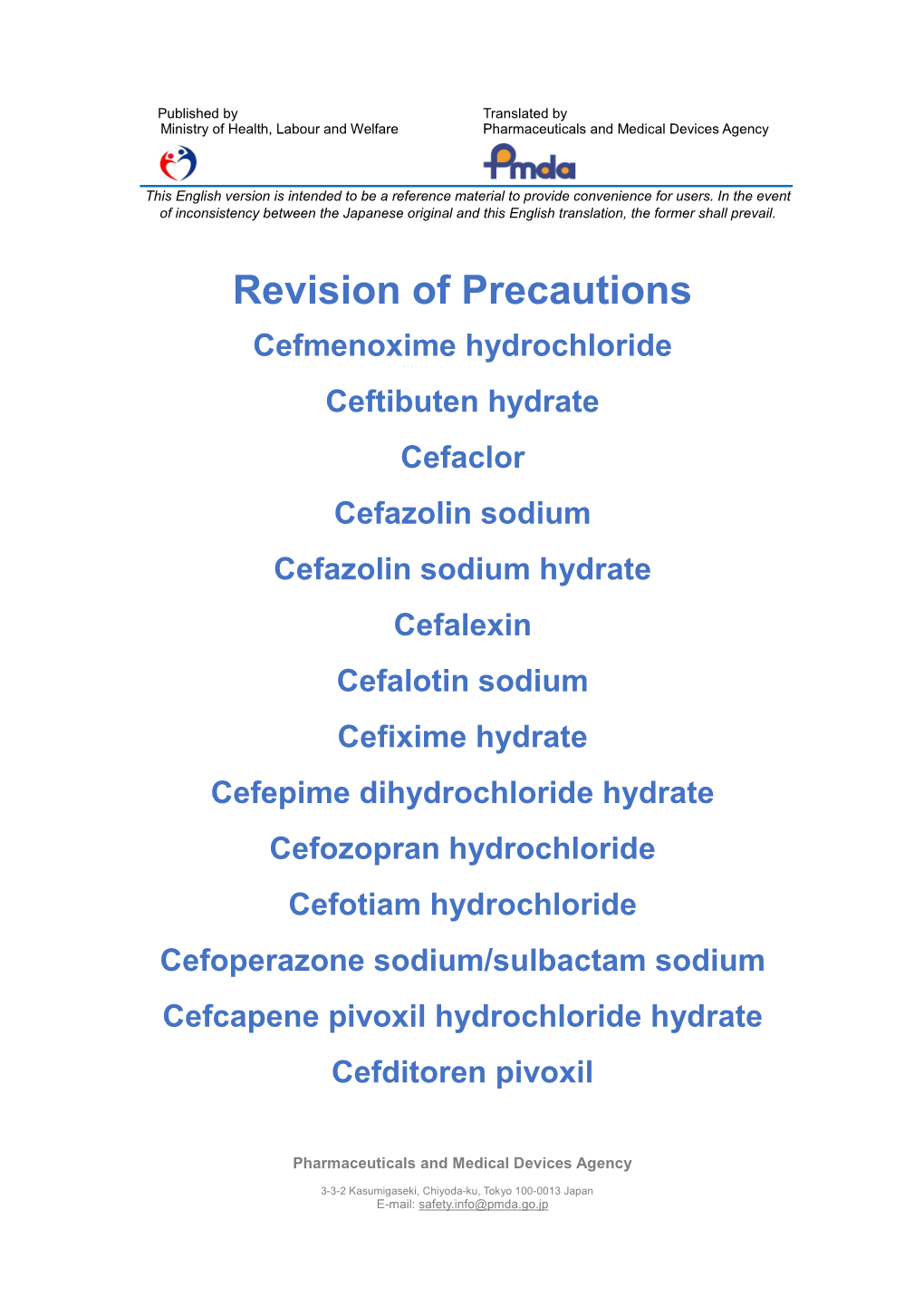 Revision of Precautions