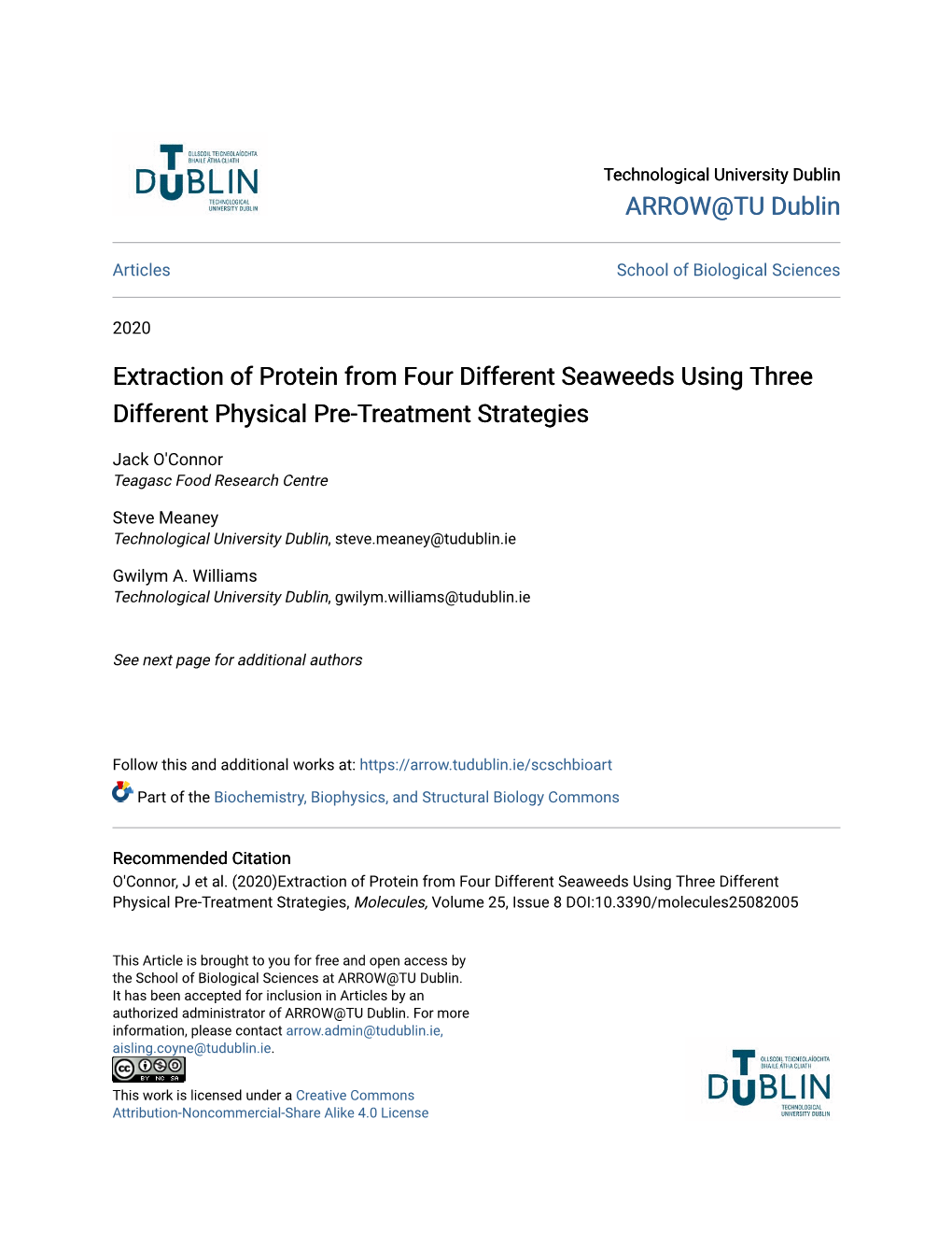 Extraction of Protein from Four Different Seaweeds Using Three Different Physical Pre-Treatment Strategies