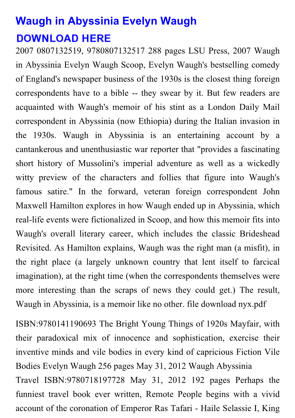 Waugh in Abyssinia Evelyn Waugh