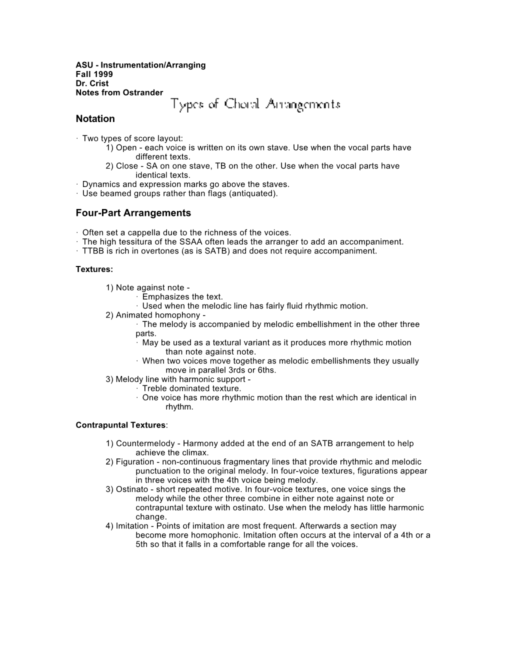 Notation Four-Part Arrangements