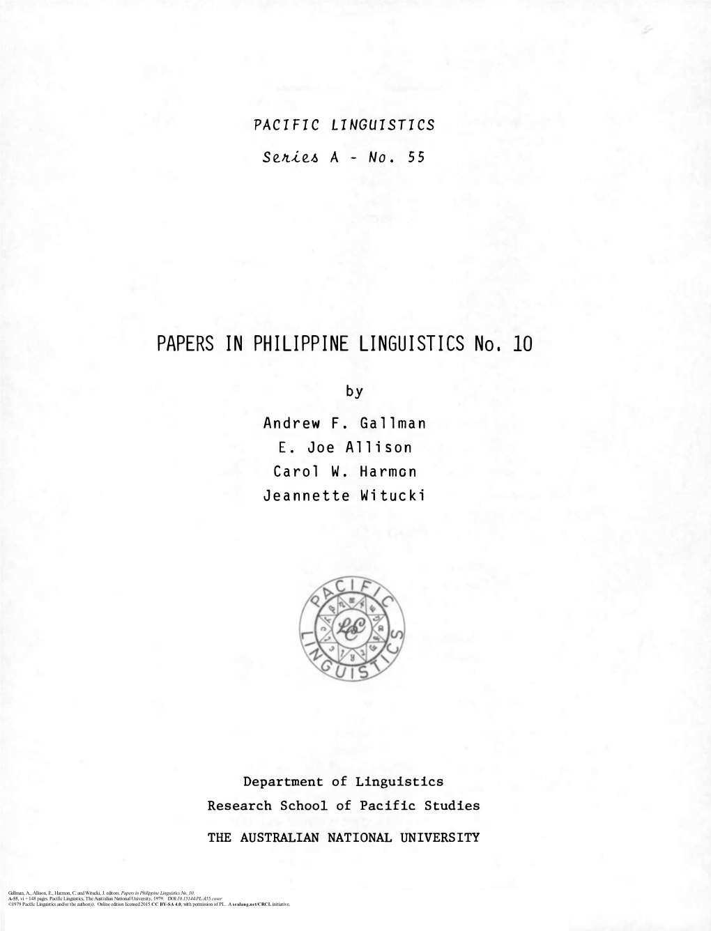 PAPERS in PHILIPPINE LINGUISTICS No. 10