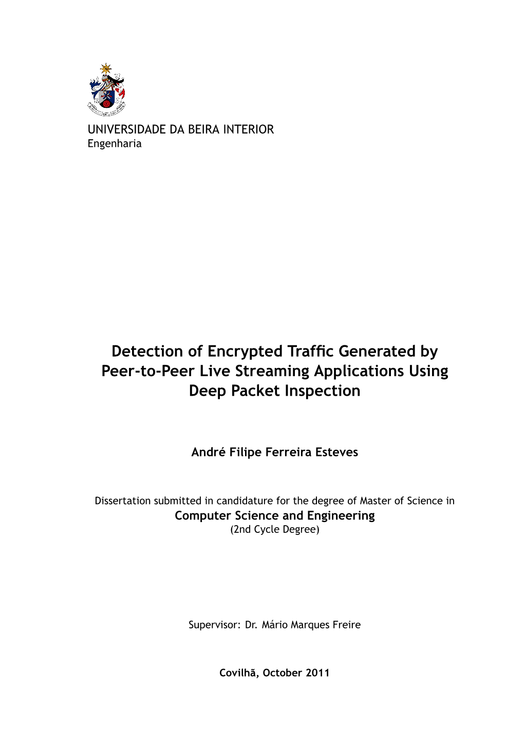 Detection of Encrypted Traffic Generated by Peer-To-Peer Live