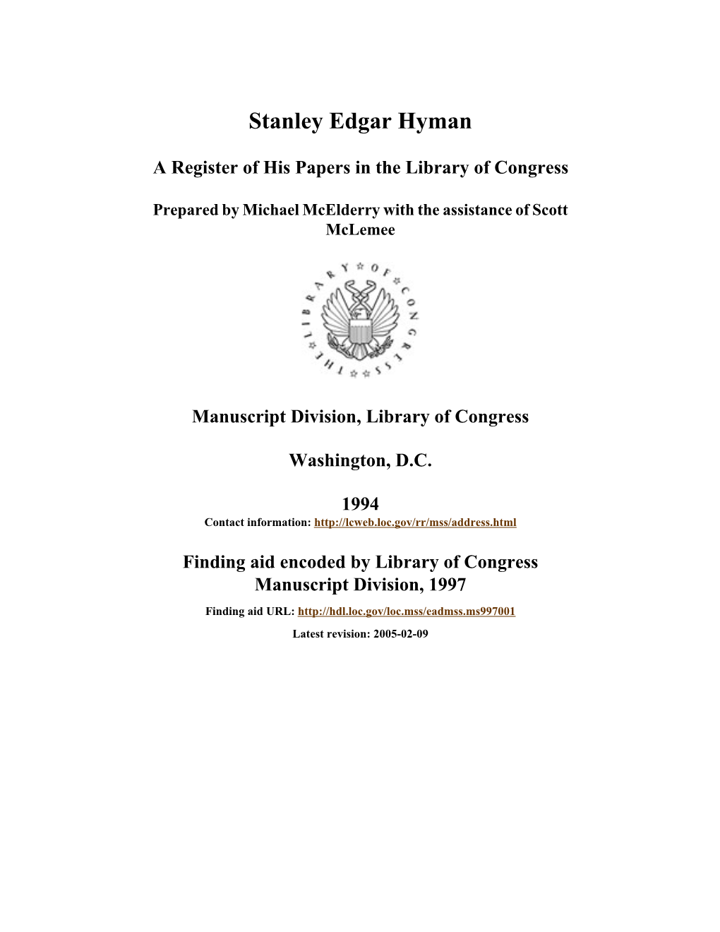 Papers of Stanley Edgar Hyman