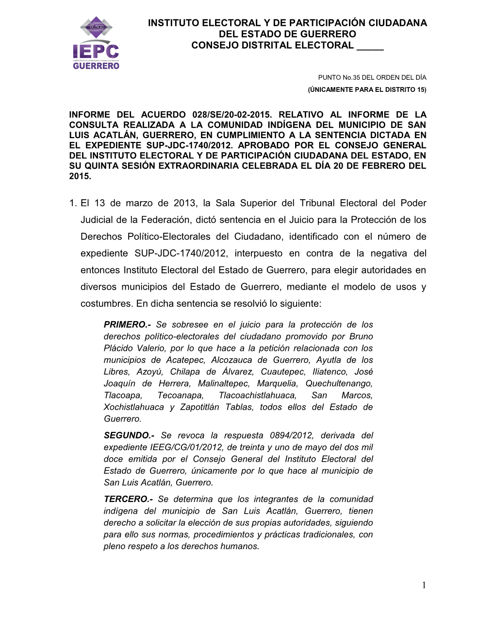 Informe Del Acuerdo 028/Se/20-02-2015