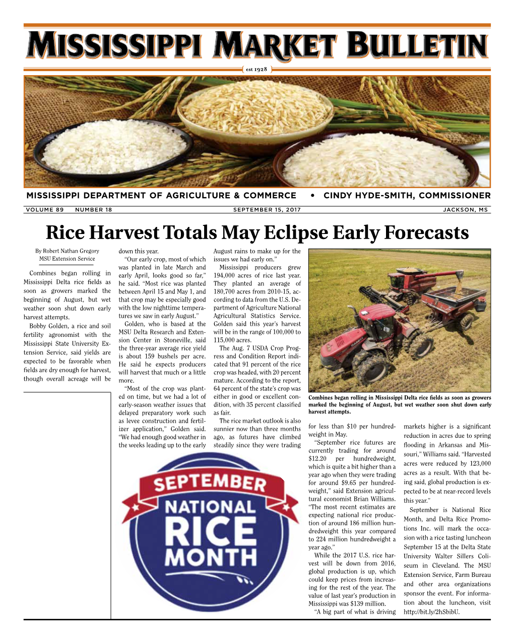 Rice Harvest Totals May Eclipse Early Forecasts by Robert Nathan Gregory Down This Year