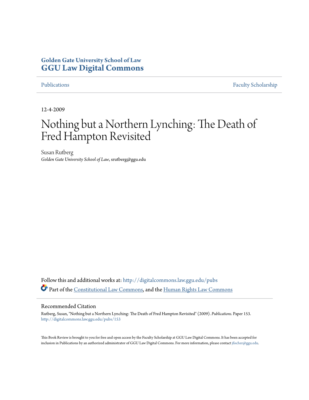 Nothing but a Northern Lynching: the Death of Fred Hampton Revisited