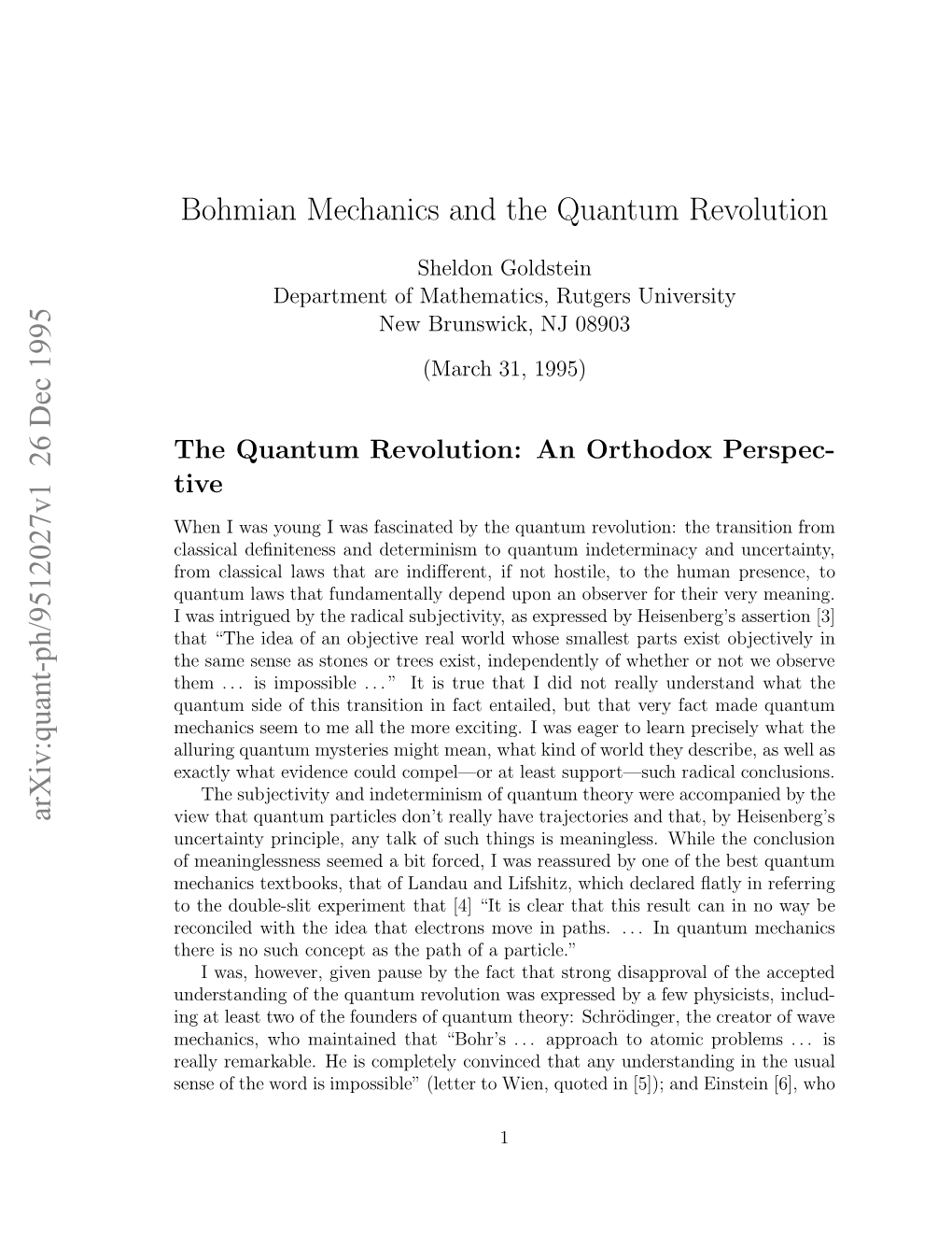 Bohmian Mechanics and the Quantum Revolution