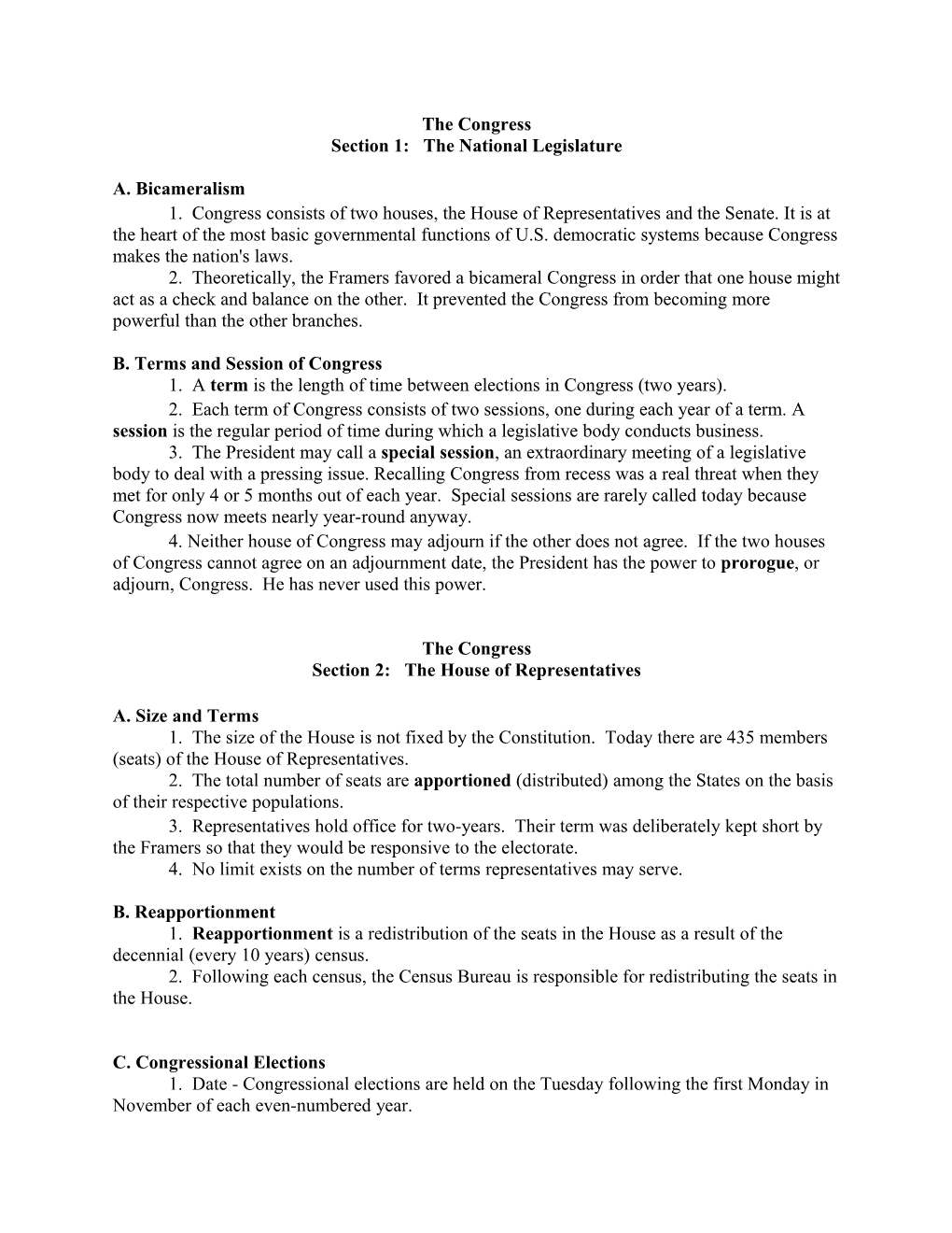 Section 1: the National Legislature