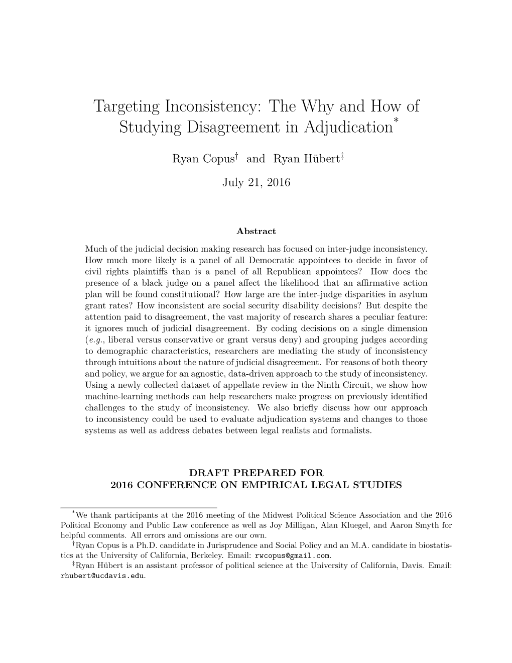 Targeting Inconsistency: the Why and How of Studying Disagreement in Adjudication*