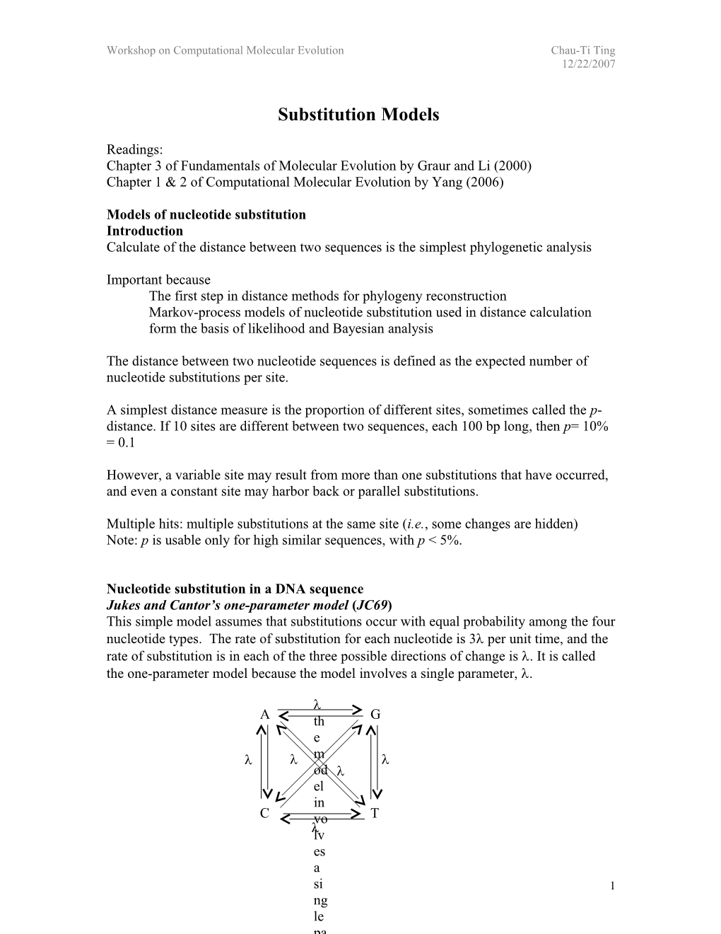 Evolutionary Changes In Nucleotide Sequences