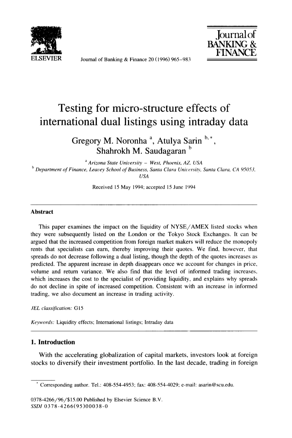 Journalof Testing for Micro-Structure Effects of International Dual Listings