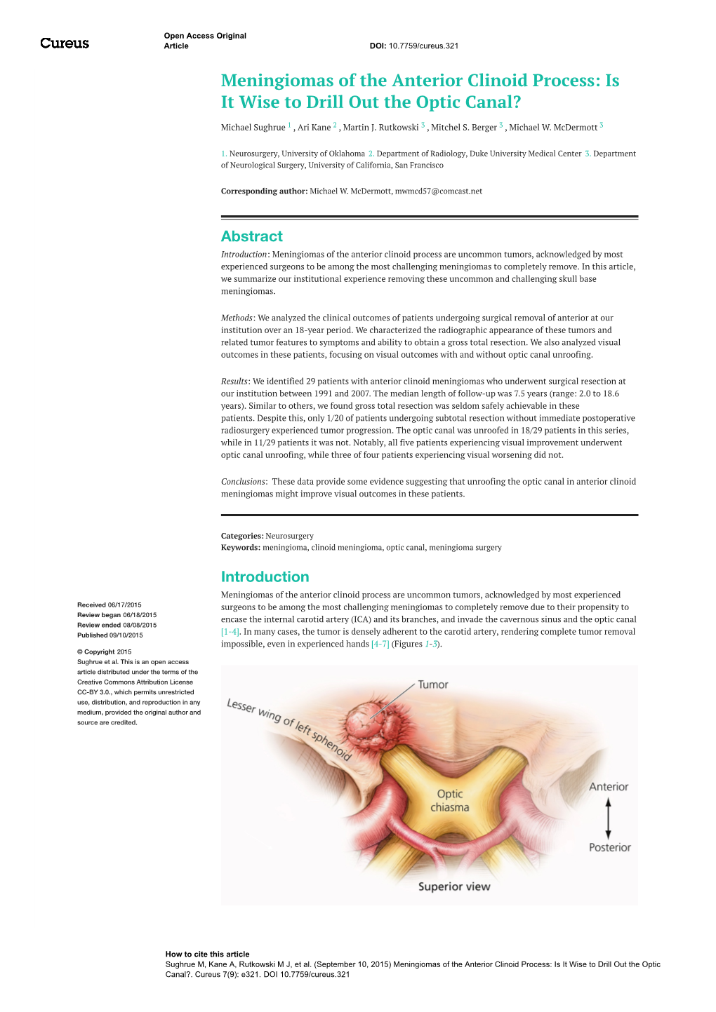 Meningiomas of the Anterior Clinoid Process: Is It Wise to Drill out the Optic Canal?