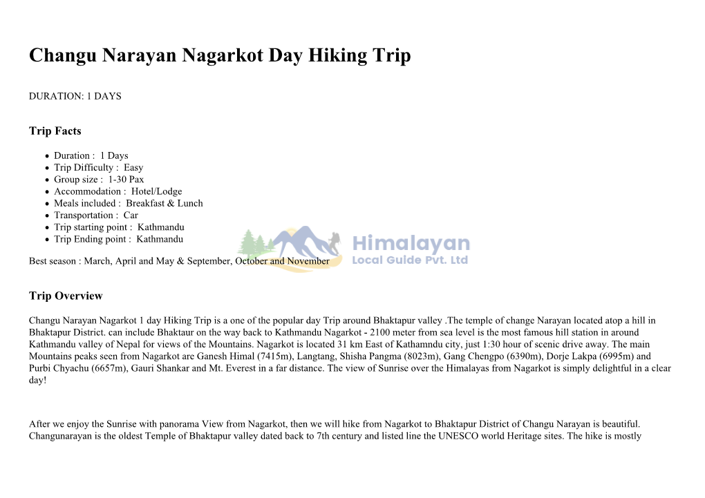 Changu Narayan Nagarkot Day Hiking Trip