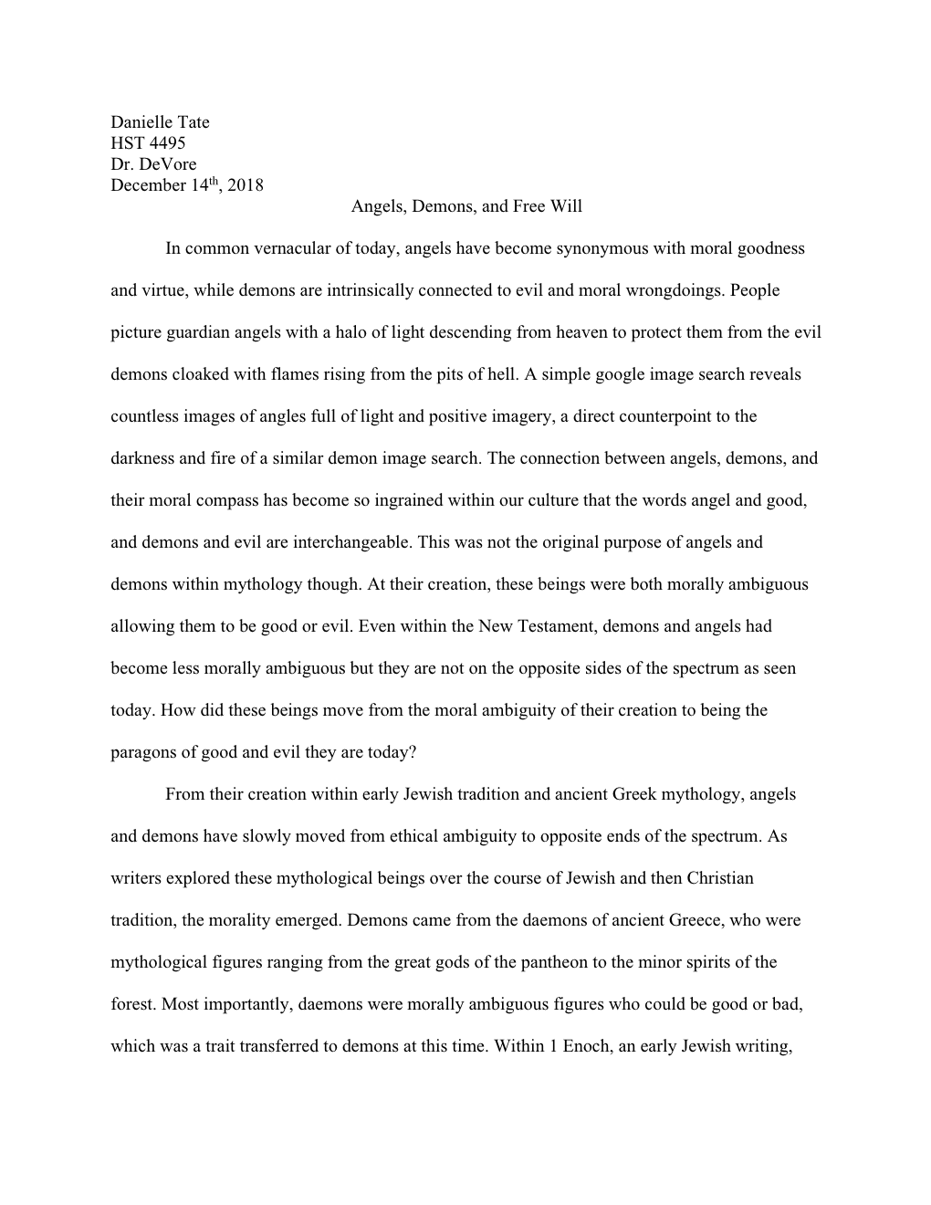 Danielle Tate Angels and Demons Final Paper