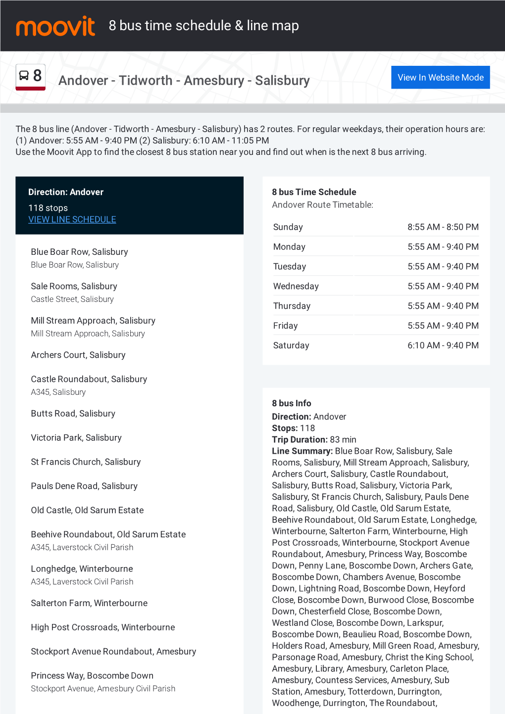 8 Bus Time Schedule & Line Route