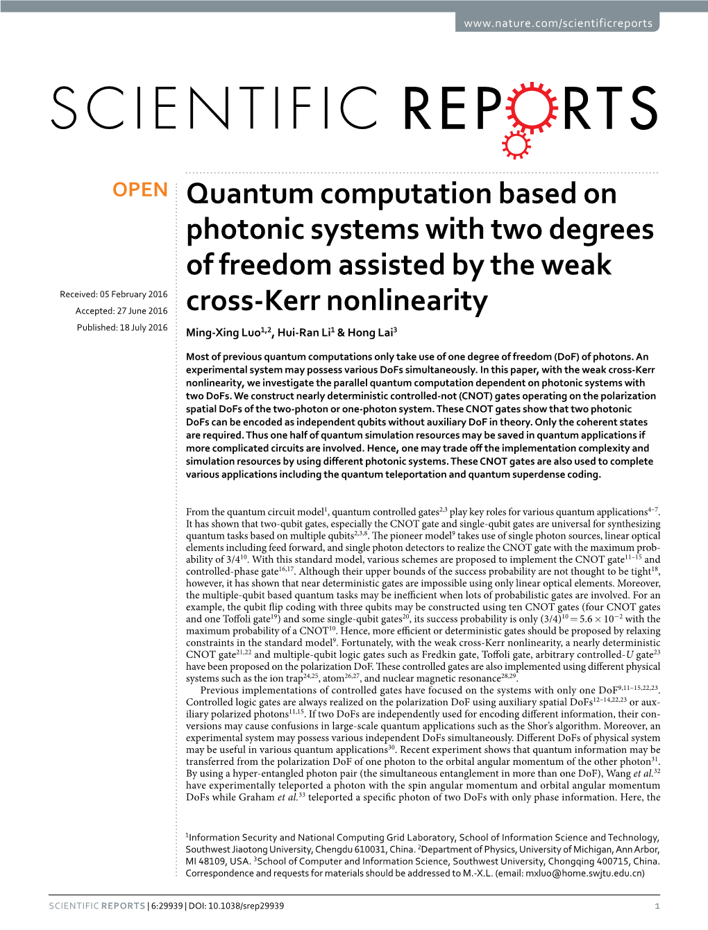 Quantum Computation Based on Photonic Systems with Two Degrees