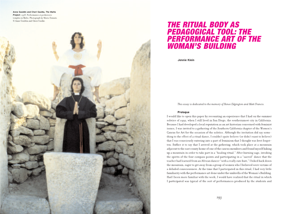 The Ritual Body As Pedagogical Tool: the Performance Art of the Woman's