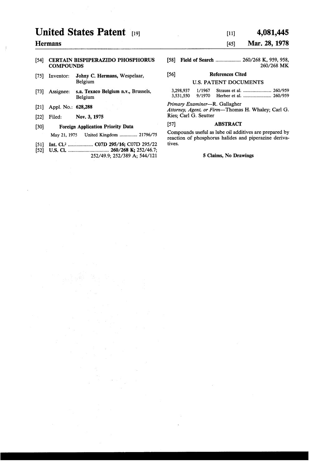 United States Patent 19 11) 4,081,445 Hermans 45) Mar