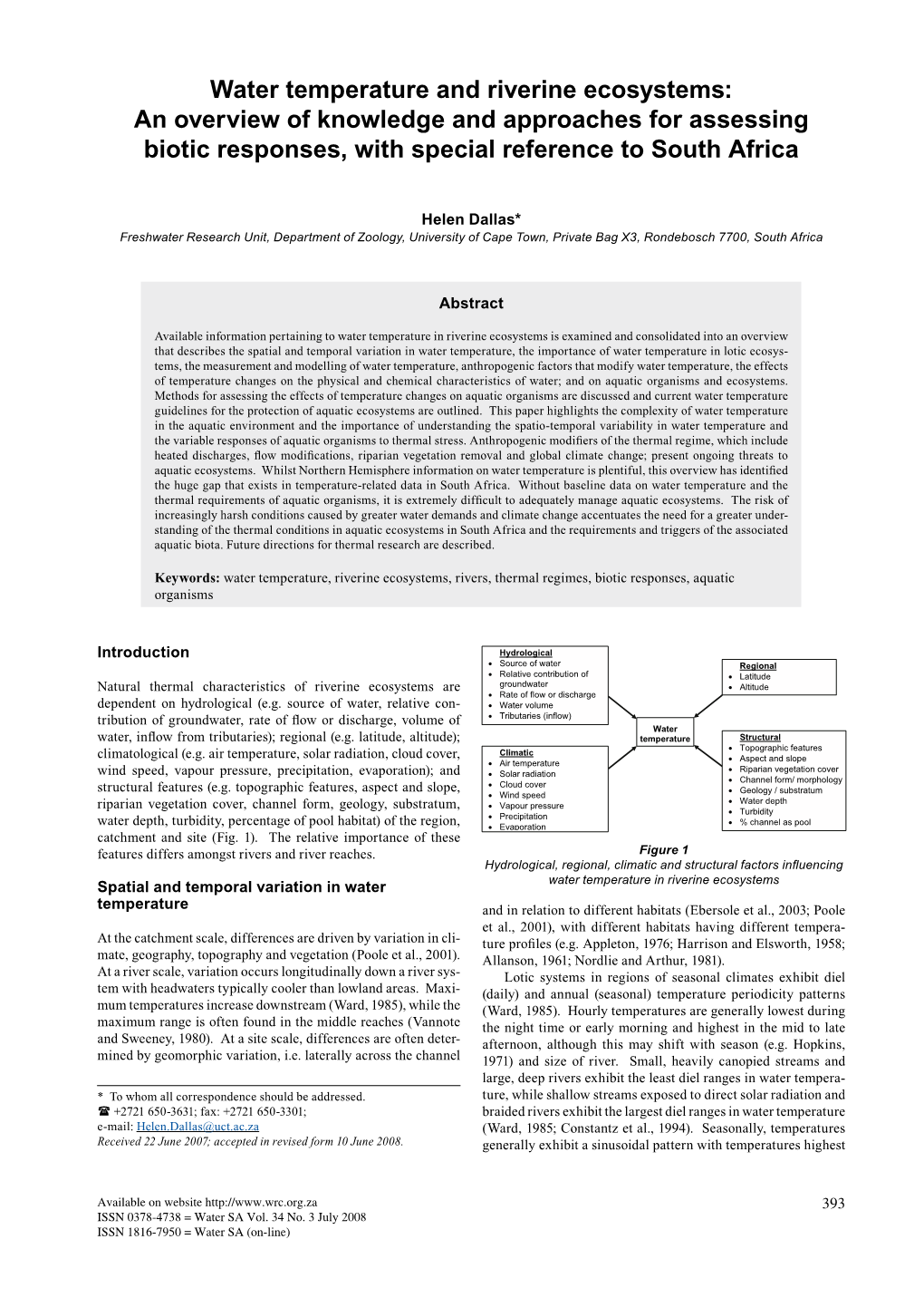 Water Temperature and Riverine Ecosystems: an Overview of Knowledge and Approaches for Assessing Biotic Responses, with Special Reference to South Africa