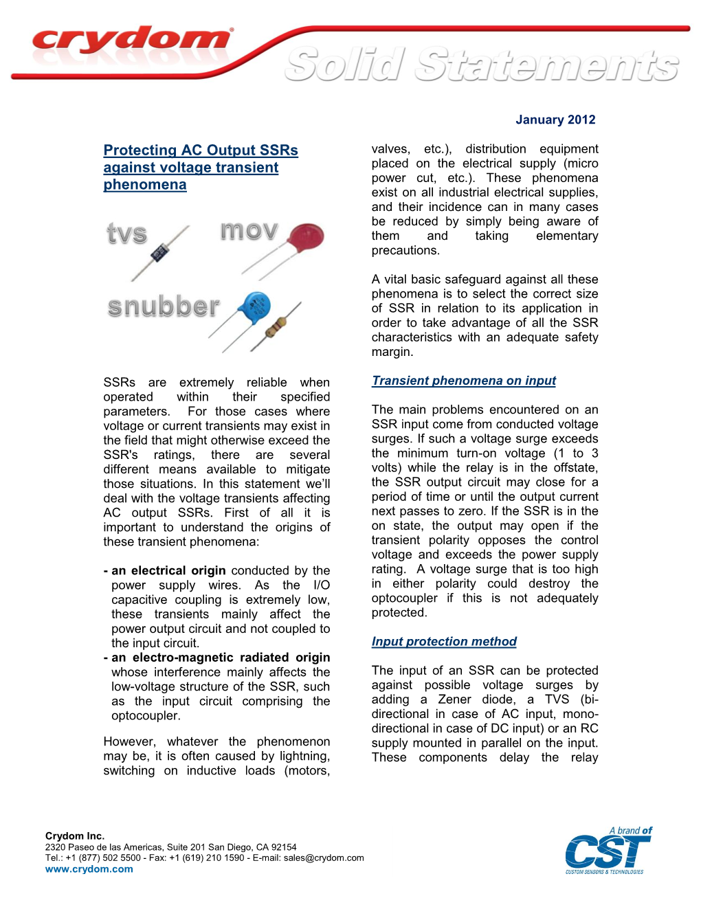 Protecting AC Output Ssrs Against Voltage Transient Phenomena