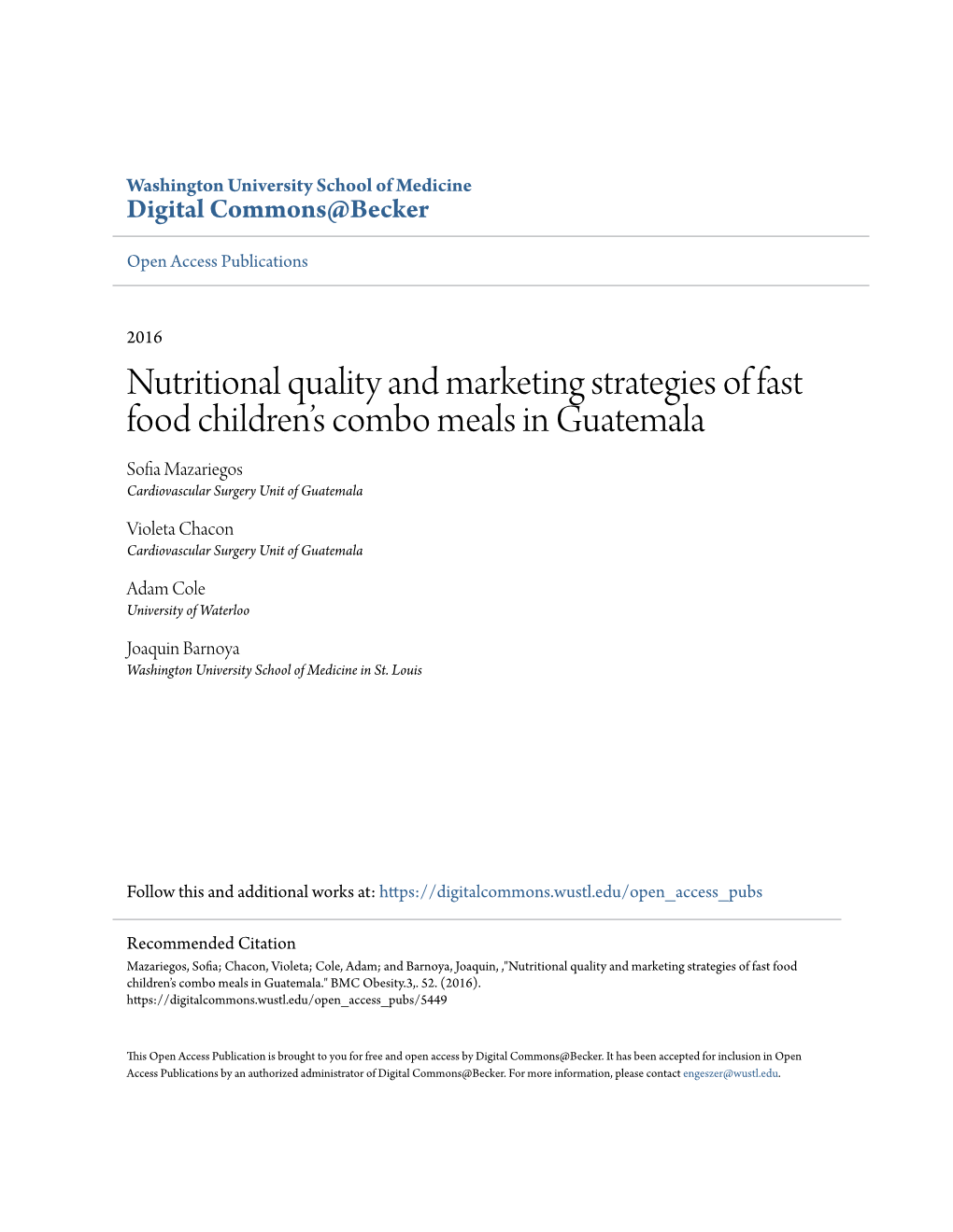 Nutritional Quality and Marketing Strategies of Fast Food Childrenâ•Žs