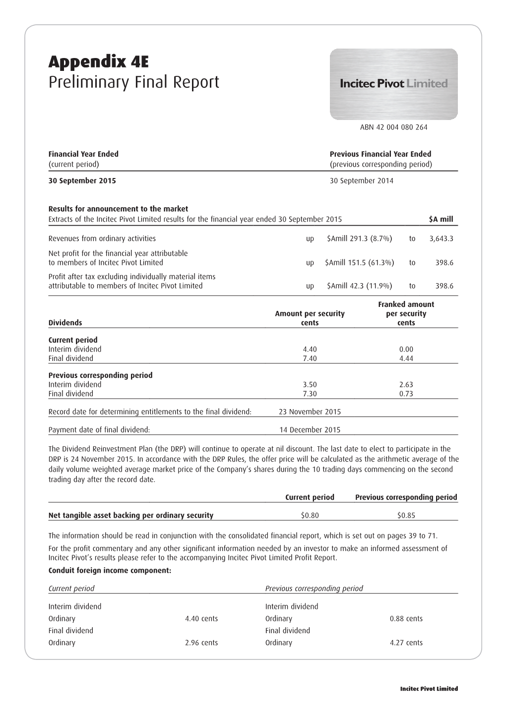 Appendix 4E Preliminary Final Report