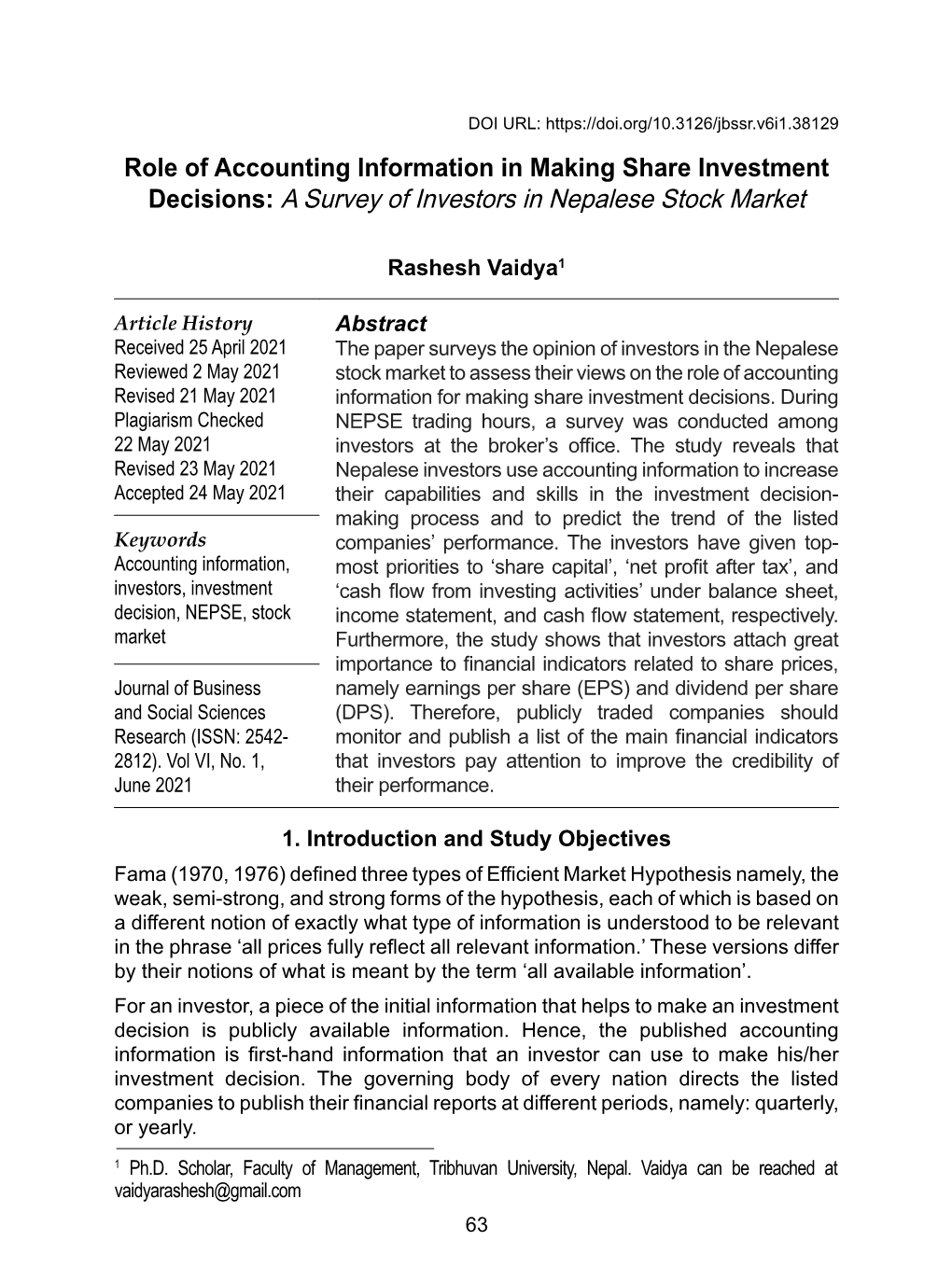 Role of Accounting Information in Making Share Investment Decisions: a Survey of Investors in Nepalese Stock Market