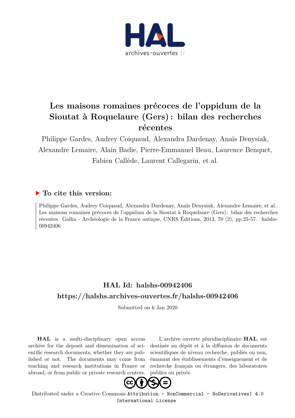 Les Maisons Romaines Précoces De L'oppidum De La Sioutat À Roquelaure (Gers): Bilan Des Recherches Récentes