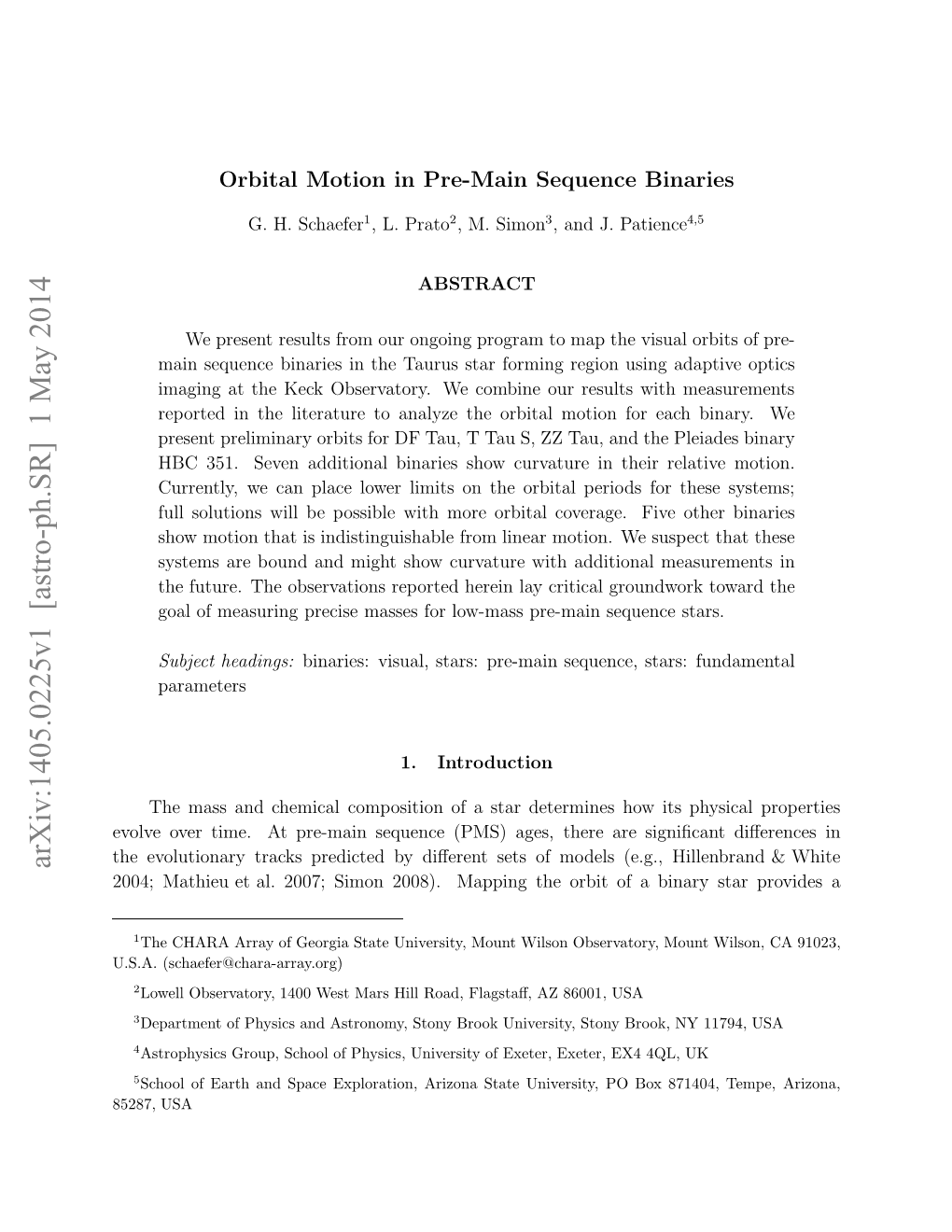 Arxiv:1405.0225V1 [Astro-Ph.SR] 1 May 2014 58,USA 85287, ...(Schaefer@Chara-Array.Org) U.S.A