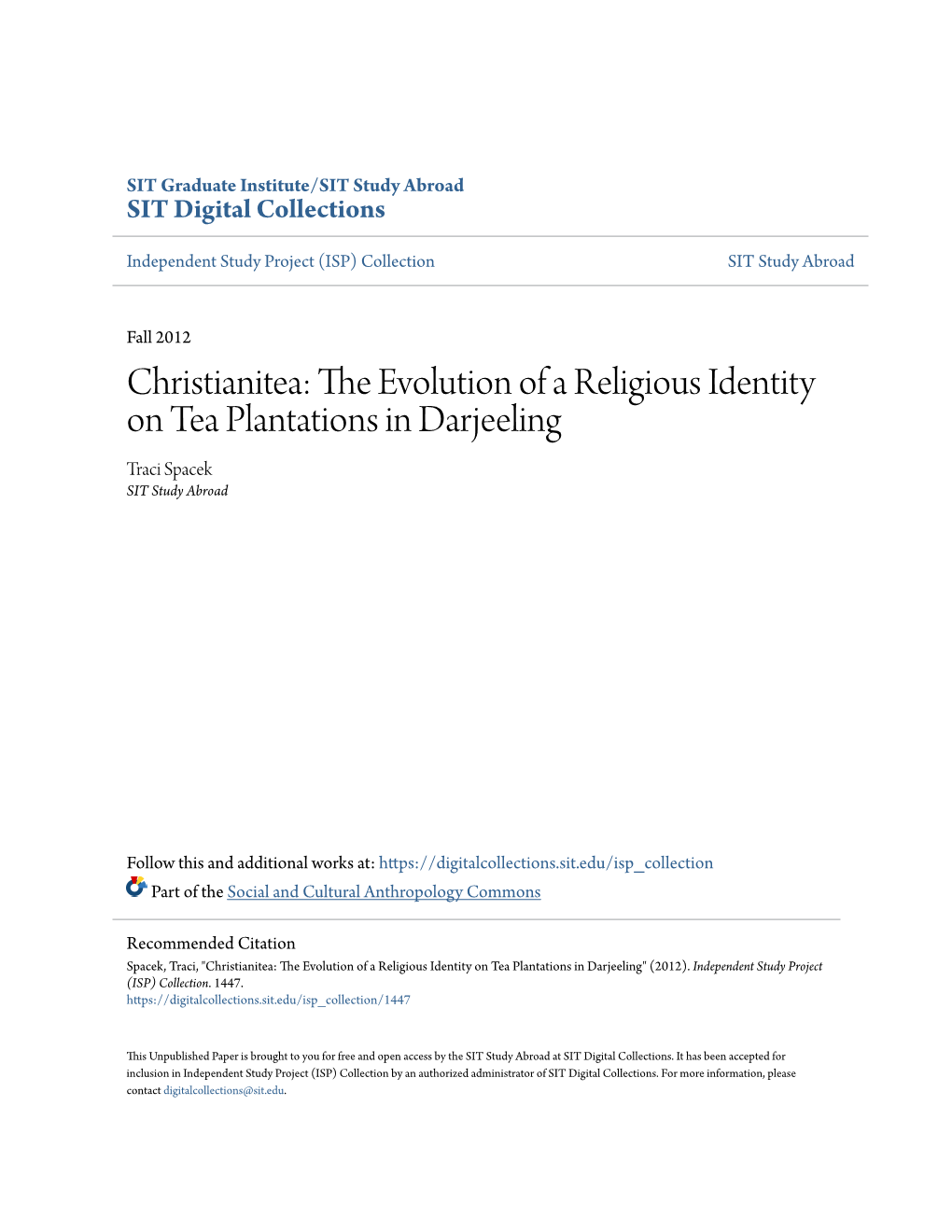 The Evolution of a Religious Identity on Tea Plantations in Darjeeling