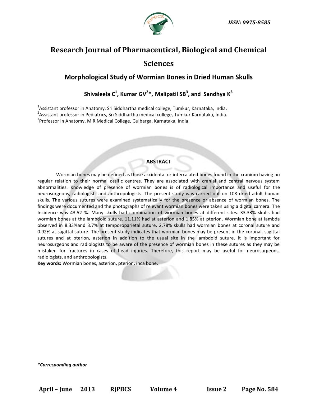 Morphological Study of Wormian Bones in Dried Human Skulls