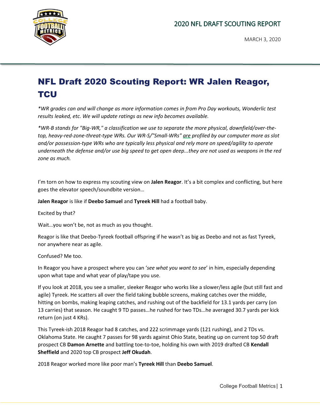 NFL Draft 2020 Scouting Report: WR Jalen Reagor, TCU