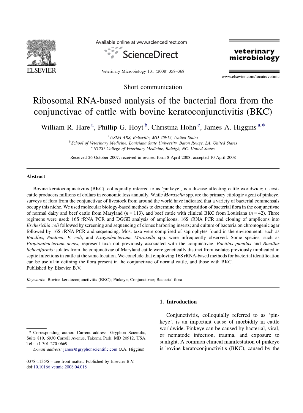 Ribosomal RNA-Based Analysis of the Bacterial Flora from The