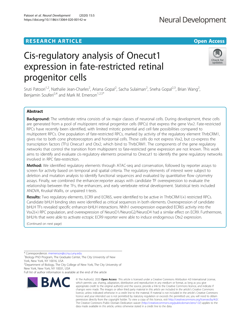 Cis-Regulatory Analysis of Onecut1 Expression in Fate-Restricted Retinal Progenitor Cells