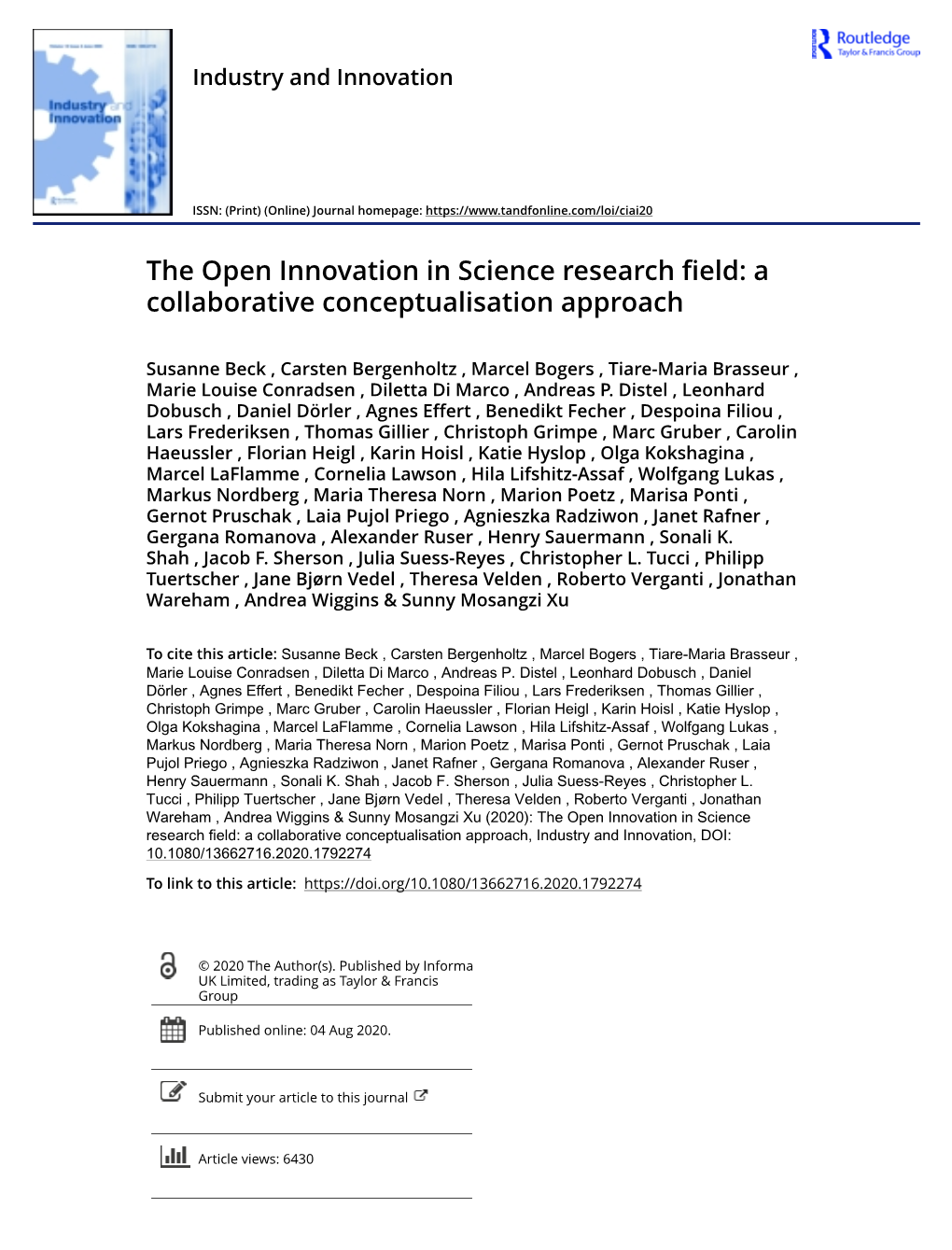 The Open Innovation in Science Research Field: a Collaborative Conceptualisation Approach