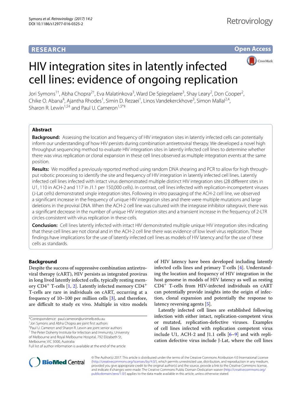 HIV Integration Sites in Latently Infected Cell Lines