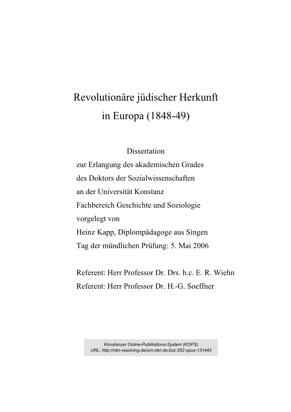 Revolutionäre Jüdischer Herkunft in Europa (1848-49)