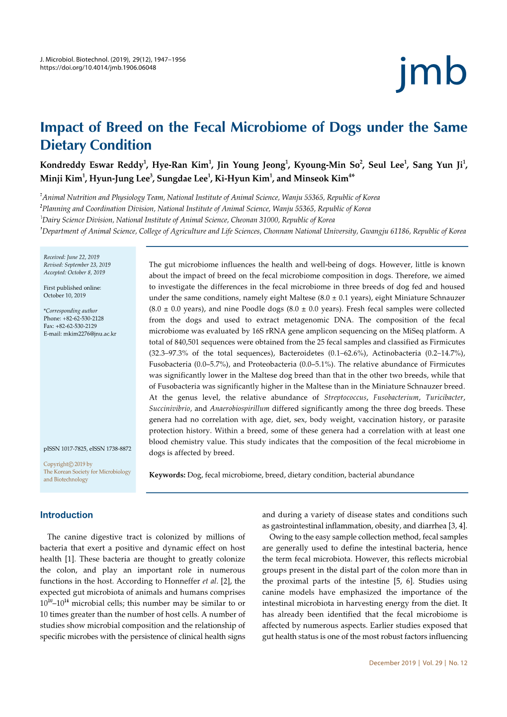 Impact of Breed on the Fecal Microbiome of Dogs Under The