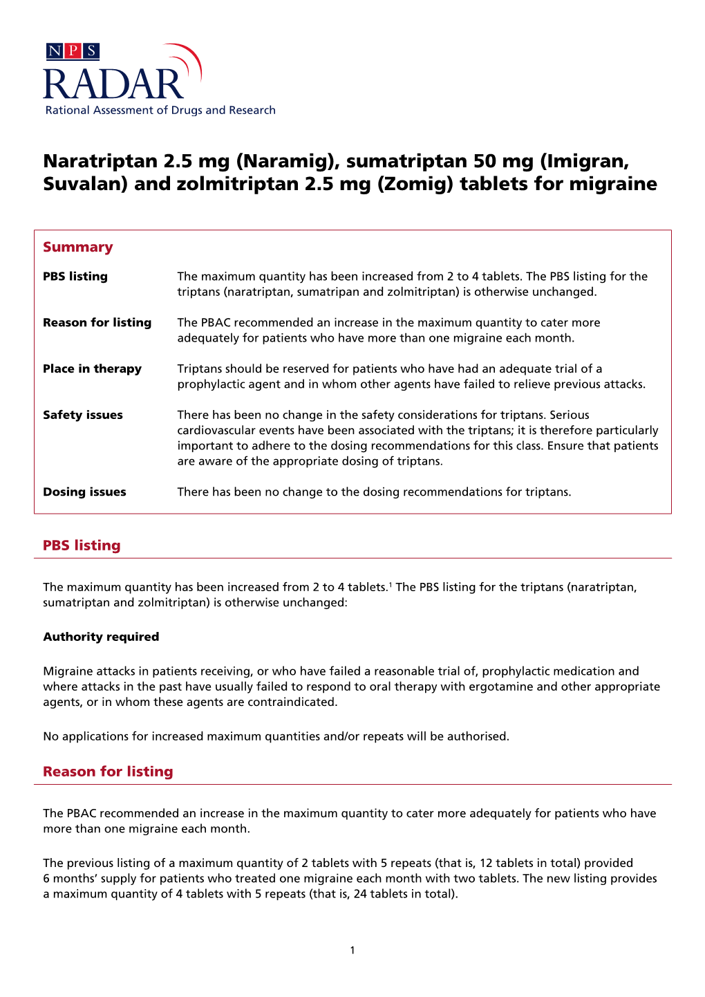 (Imigran, Suvalan) and Zolmitriptan 2.5 Mg (Zomig) Tablets for Migraine